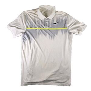 Nike Dri Fit Golf Polo Shirt Mens M White Gray Athletic Tennis Performance